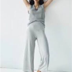 Zara Womens Wide Leg Pull On Lounge Pants 100% Lyocell Misty Gray Size Large